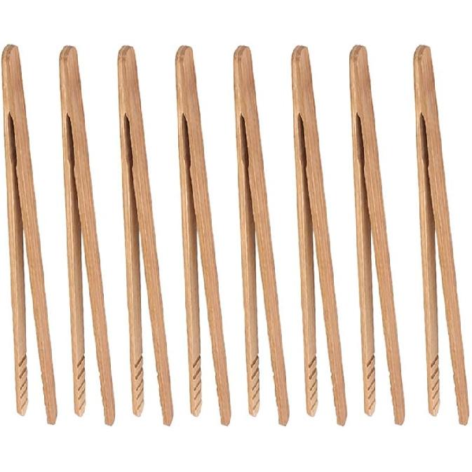Bamboo Toast Tongs, 7 Inches Mini Wood Cooking Tong with Anti-slip Design Great for Serving Food/Toaster/Bread & Pickles/Sugar/Barbecue,Small Kitchen
