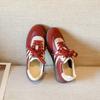 Red retro women's versatile color matching casual sports shoes flat leather board shoes