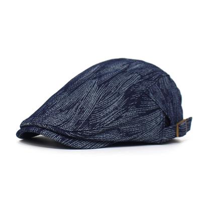 Modische Baumwoll-Jacquard-Denim-Baskenmütze Britische Vintage Vielseitige nach vorne gerichtete Kappe Gestreifte Schirmmütze Herren Trendig