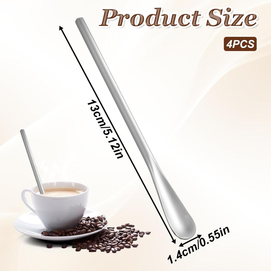 4 PCS Coffee Stirrers Reble, 5 Inch Stainless Steel Coffee Stirrers Metal Stir Sticks, Espresso Spoon for Professional Barista Bar Tea