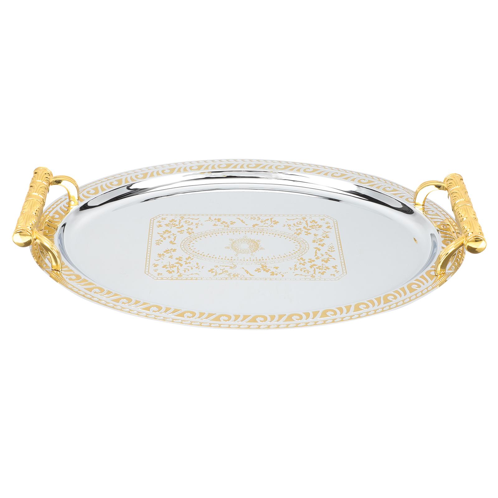 

Поднос для кофе из нержавеющей стали для закусок, хранения чашек, фруктов, дневного стола, небольшого торта 32.50X24.00X3.50CM золотистый