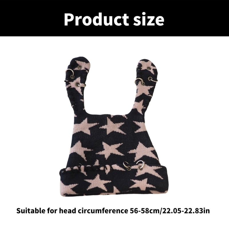 Lovely Bunnies Ear Knitted Hat Star Pattern Winter Hat Outdoor Softable Warm Hat for Winter Warmth