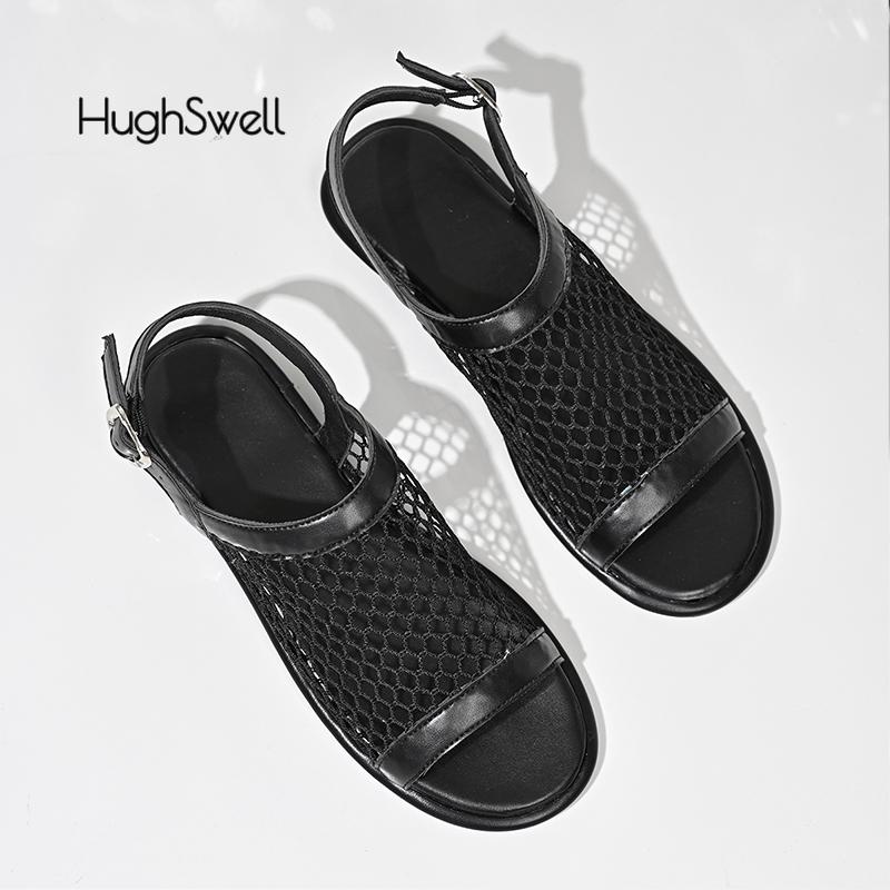 Mode Mode Fisknät Spänne Rem Sandaler Kvinna Märkesdesign Urskurna Mesh Platta Skor Damer Sommar Andningsbara Nät Mules Tofflor