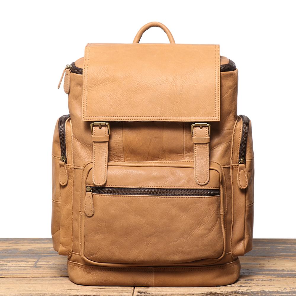 Vintage Men S Leather Backpack Cowhide Women S Computer Backpack Frosted Leather Mountaineering Travel Bag