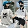Korean Boys' Cotton Lapel Short Sleeve Summer T-shirt Set, Size 6-12, Color Block Polo.