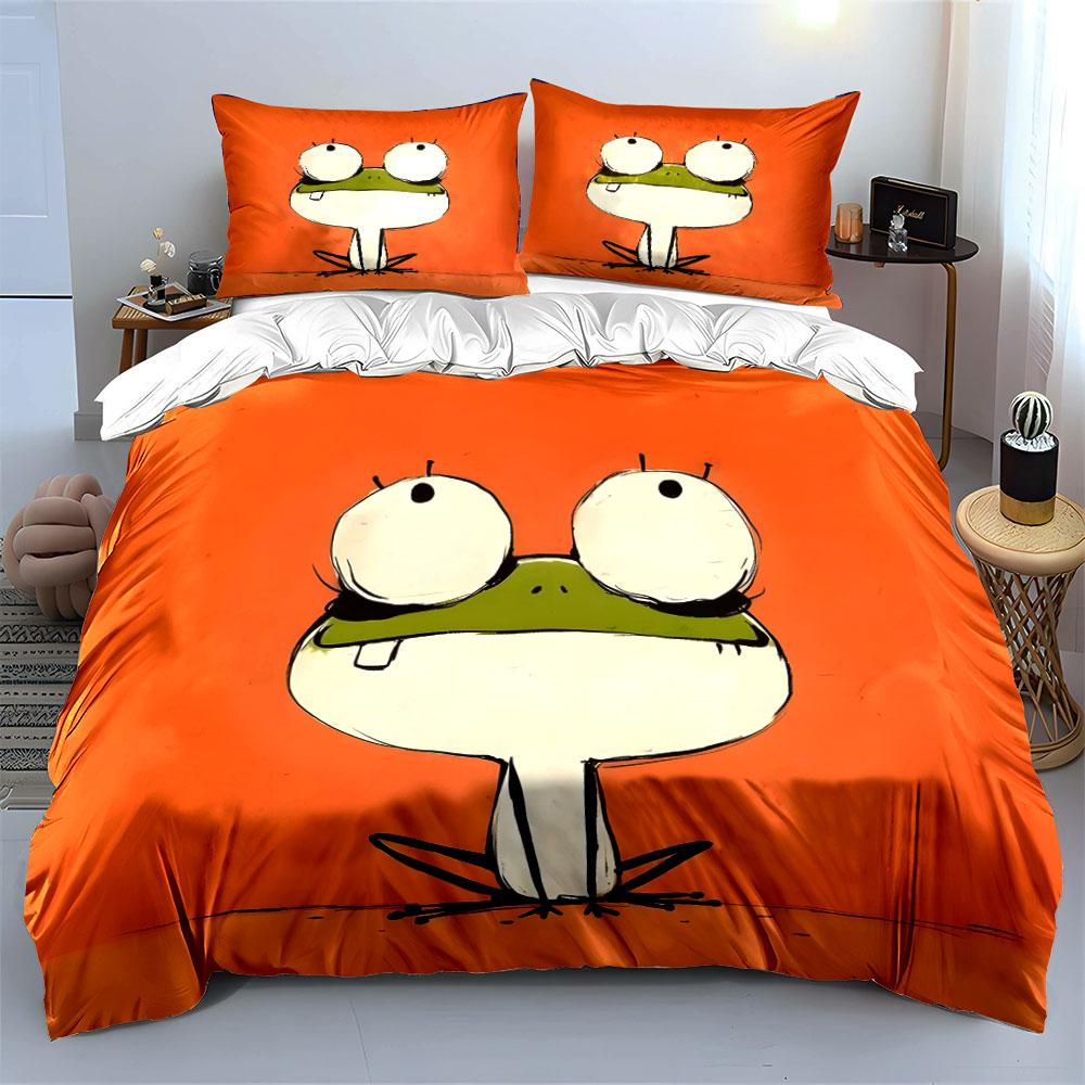Cartoon Frog Art Set Decoration Bedding Set with 1 Duvet Cover 2 Pillowcases Single Double King Queen, Gift