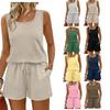 Amazon European and American Cross-border Women's Summer Casual Shorts Set Tank Top, Square Collar Sleeveless, Sportswear with Pockets