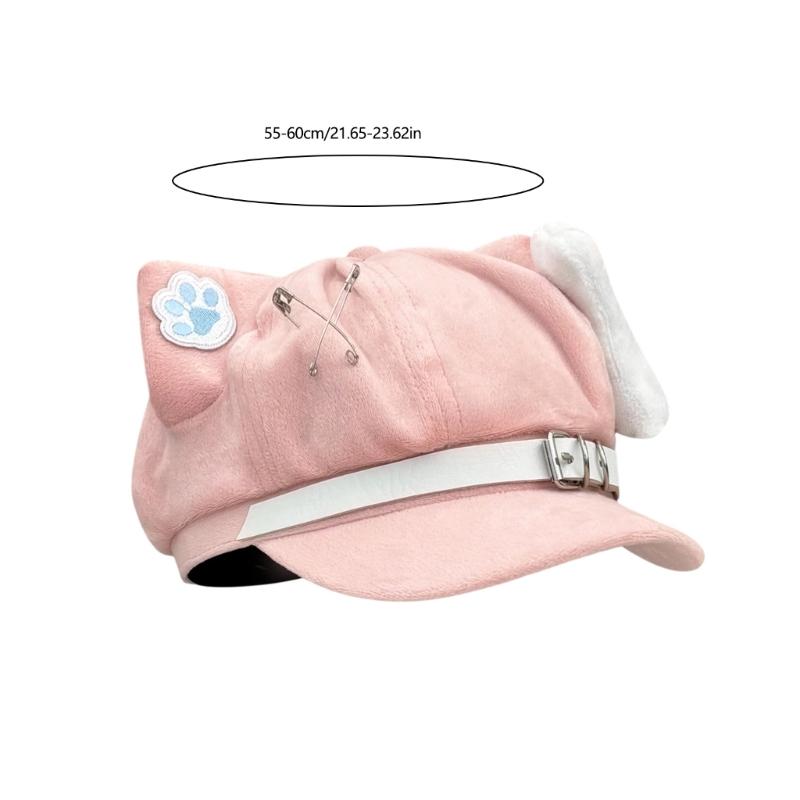 Bequemer achteckiger Hut für Damen Mädchen Katzenohren Barett Hut für Winter Herbst Anime Event 2000er Mode Kopfschmuck