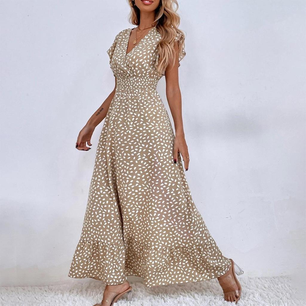 Damen Casual Fashion Sexy Neues Kleid mit V-Ausschnitt und Rüschen und hoher Taille