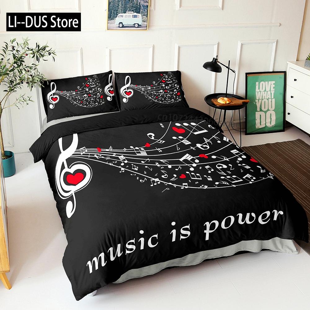 Music Notes Bedding Set Single Twin Full Queen King Size Piano Violin Bed Set Aldult Kid Bedroom Duvetcover Sets 3D Anime 032
