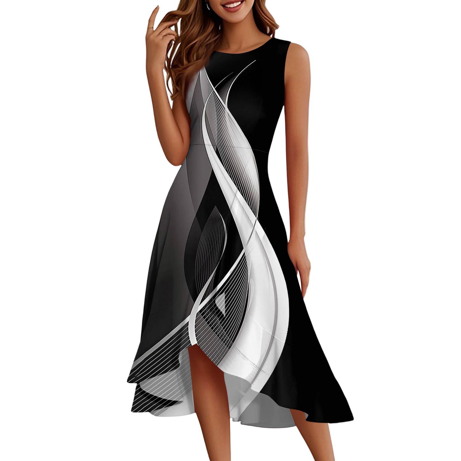 

Женские модные повседневные платья без рукавов с круглым вырезом и принтом, элегантные, темпераментные, с оборками L