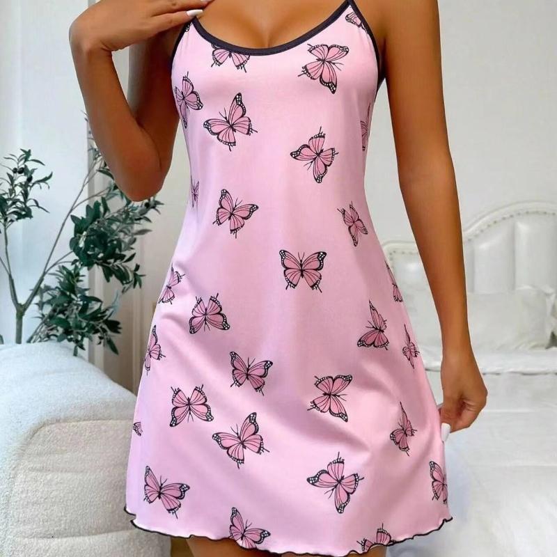 Summer Sexy Nightdress Women Loungewear Leopard Print Nightgown with Spaghetti Strap Slip Dress Breathable Comfy Sleepwear S розовый