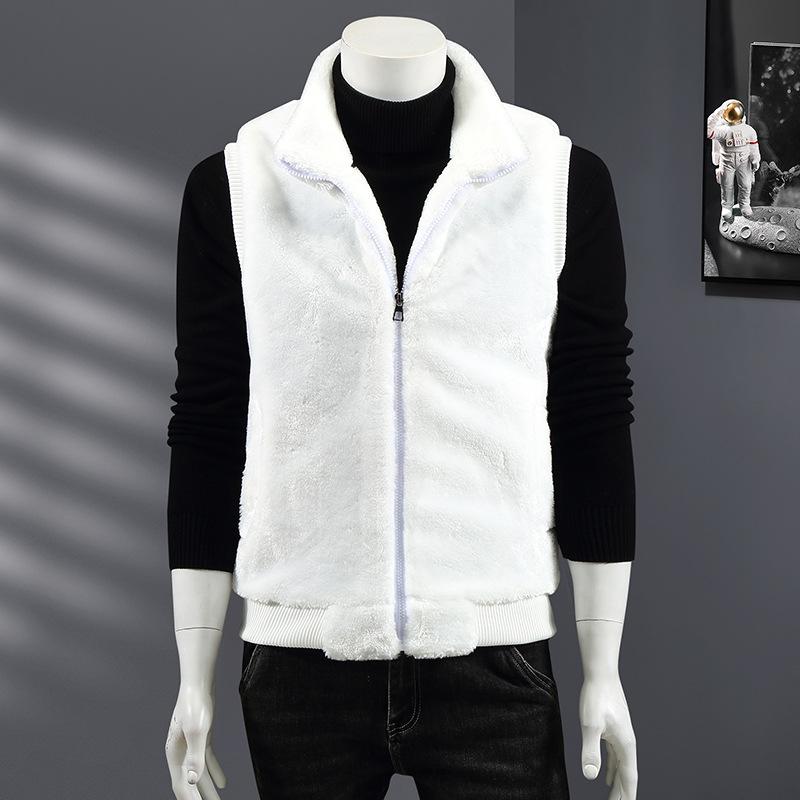 Gilet di Peluche da Uomo Autunno e Inverno Leggera Lussuosità Collo Rialzato Caldo Gilet di Cotone Capo Esterno Imitazione Pelliccia di Coniglio Pelliccia di Vison