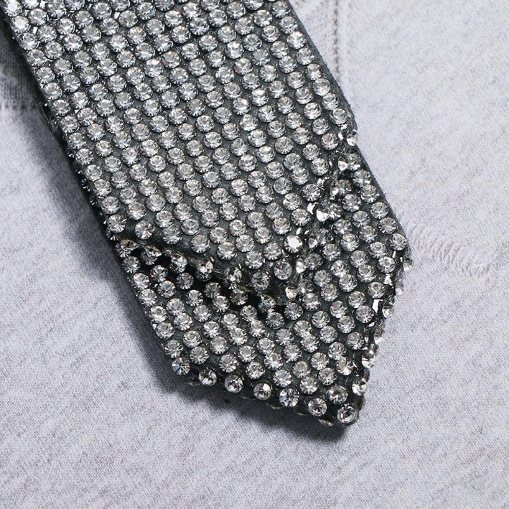 Decorative Adjustable Rhinestone Necktie Double Layer Ribbon Bow Ties Black Tassel Black Necktie Business Suit