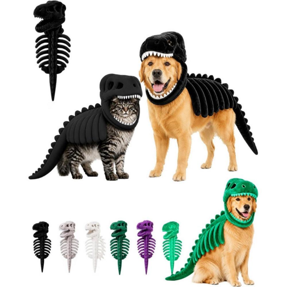 3D Tyrannosaurus Rex Skelett Haustier Halloween Kostüm Weiches Plüsch Kapuzen Outfit für Kleine Mittlere Hunde Katzen Feiertagsparty Cosplay Verkleidung