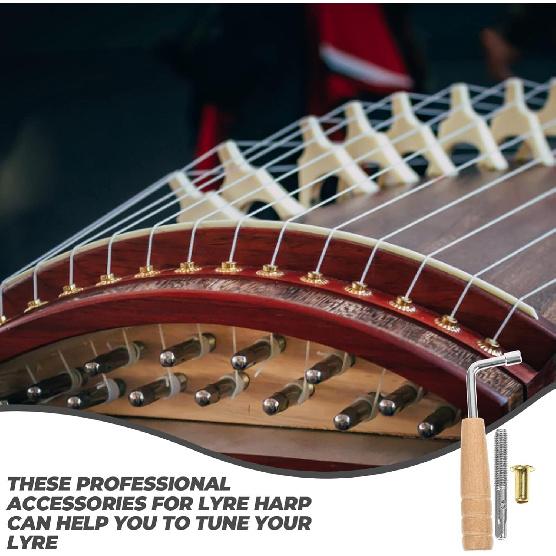 1 Set of Tuning Pin Nails for Lyre Harp Strings Peg Accessories String Fixator Pegs Professional Piano Tuner Spanner with Tuning Wrench