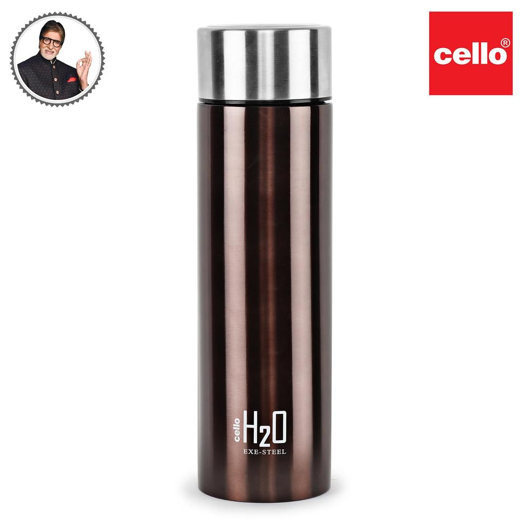 Cello Stainless Steel Leakproof Water Bottle 1000ml Brown For Gym Travel Office