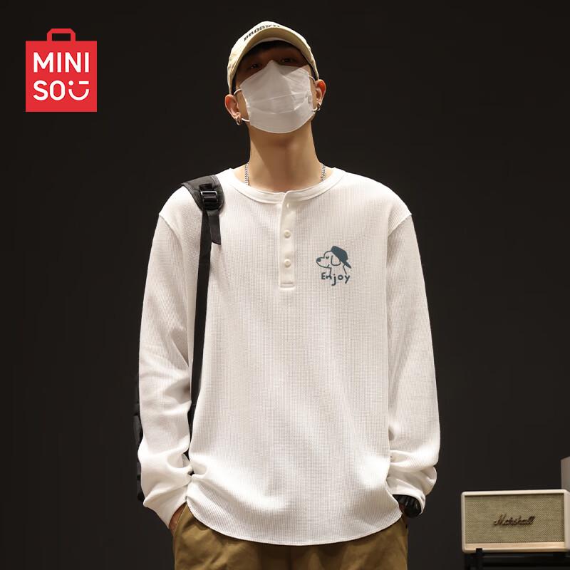 MINISO Men s Heavyweight Waffle Knit Henley Long Sleeve Tee 3XL