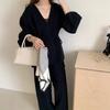 New fashion foreign trade set, women's autumn/winter new elegant loose belt belt knit cardigan wide-leg pants two-piece set