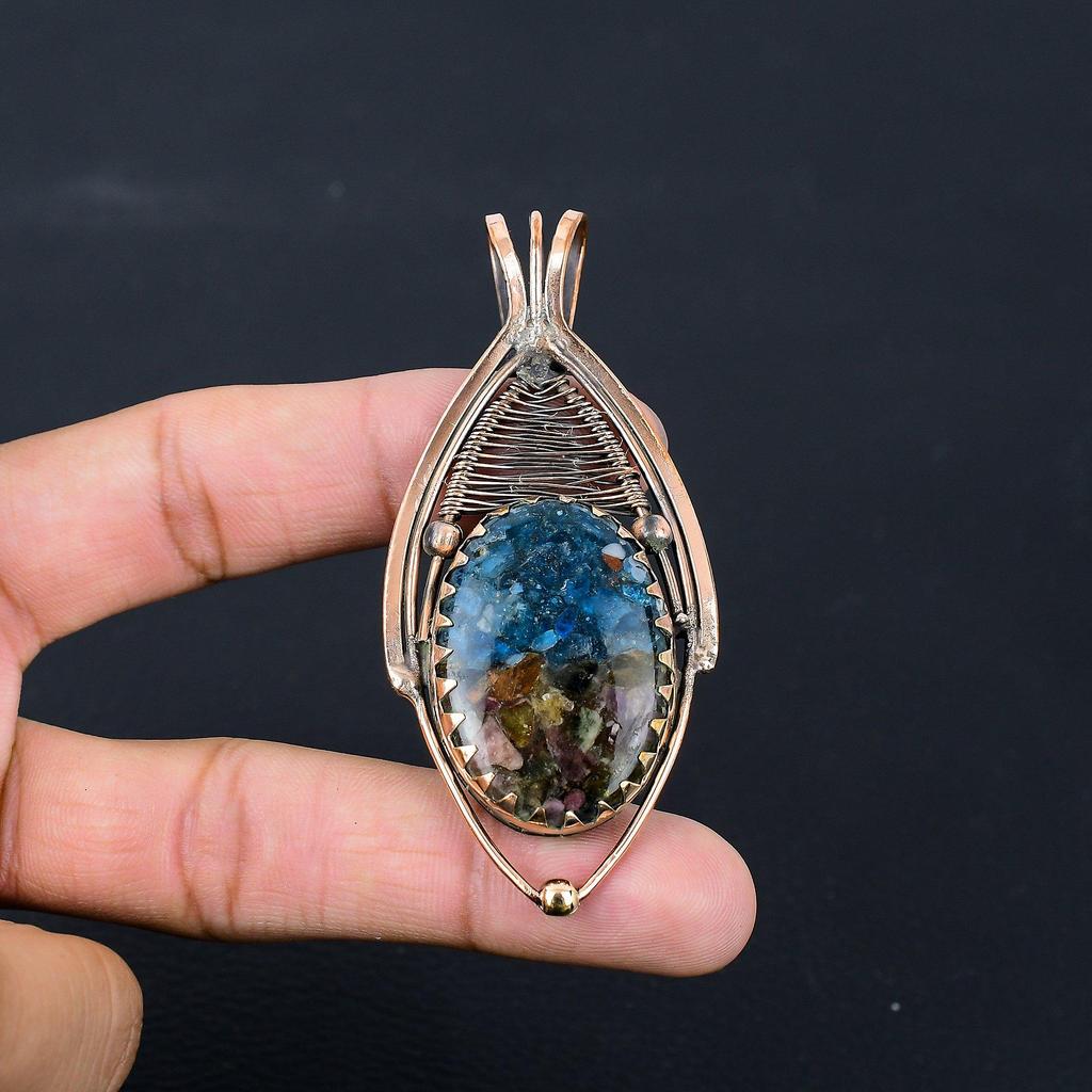 Watermelon Tourmaline Gemstone Pure Copper Wire Wrapped Handmade Pendant Jewelry For Her