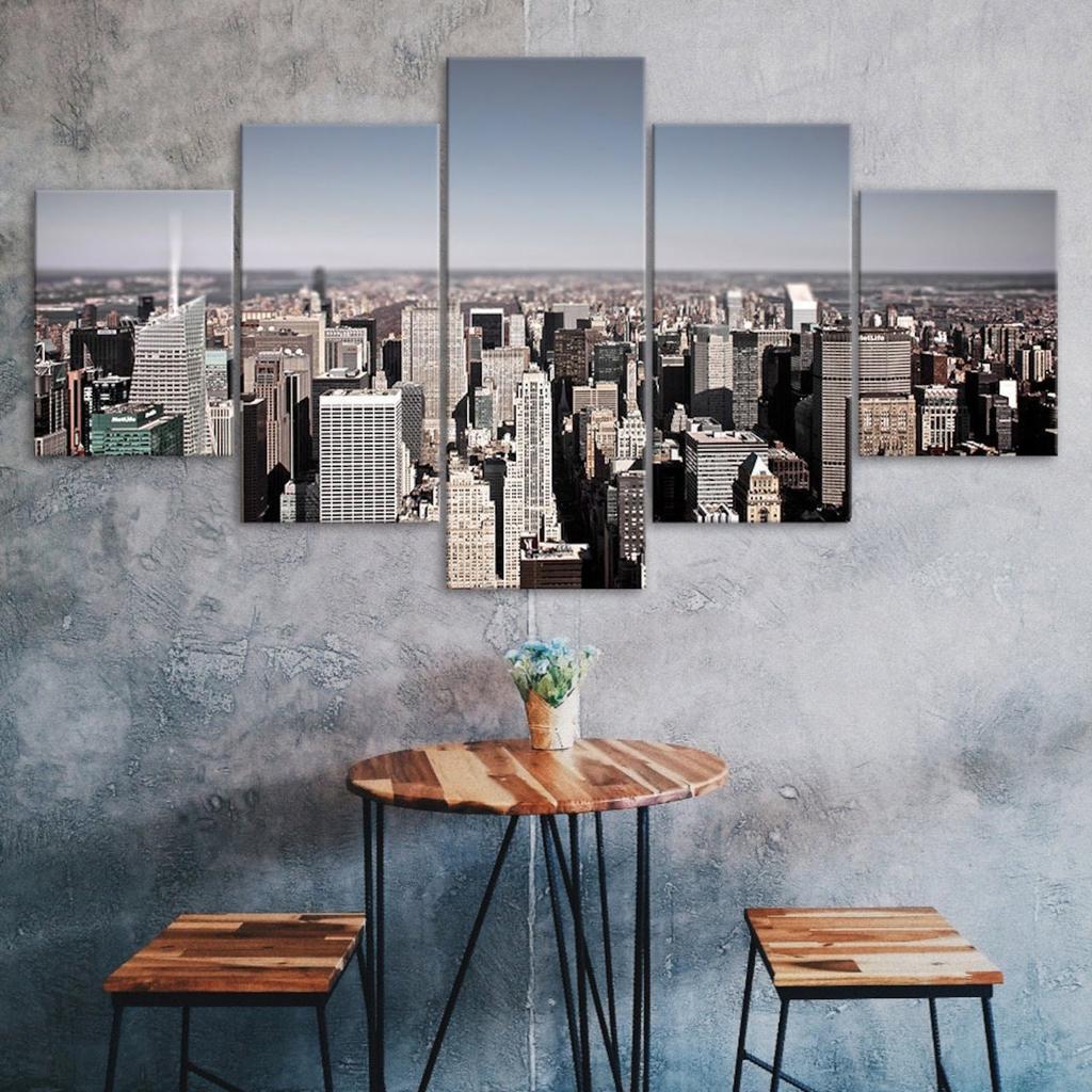New York City Landscape Scene 5 Piece Five Panel Wall Canvas Print Modern Art Poster Picture Home Decor Gift For Him For Her