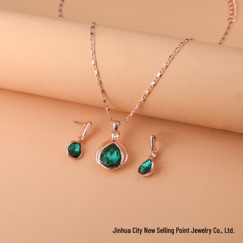 Wish Fashion Women's Blue, Green & Red Teardrop Necklace & Earrings Set