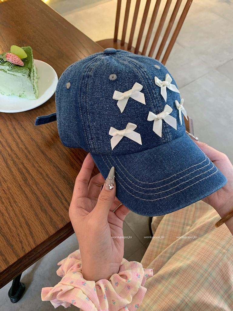 Original Diy Butterfly Bow Baseball Cap For Women Adjustable Wide Brim Sun Protection Fashionable 2024 Korean Style