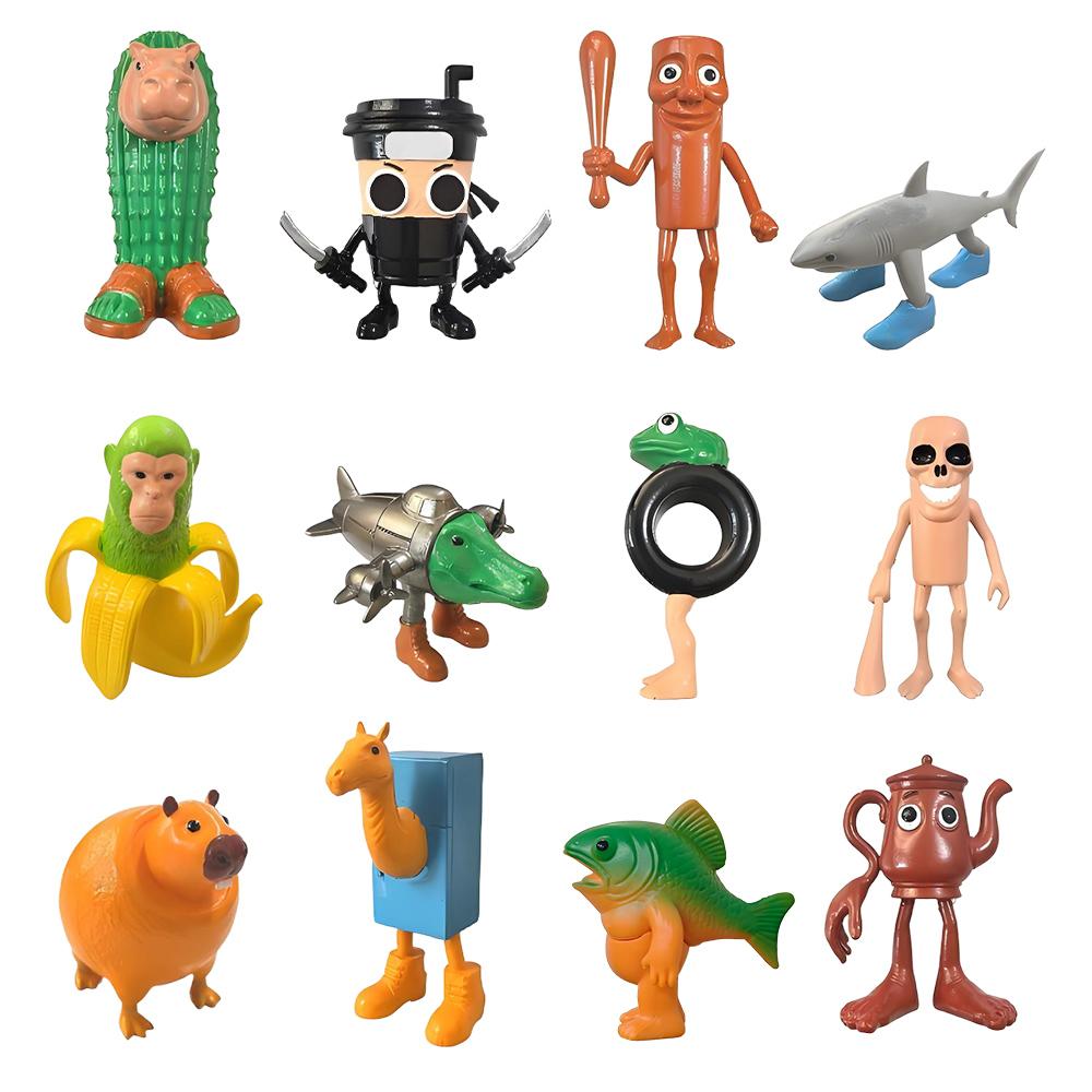 Italienisches Brainrot Actionfiguren-Set Tung Tung Sahur Tralalero Tralala Bombardino Crocodilo Figuren Modell Dekor Spielzeug Geschenke