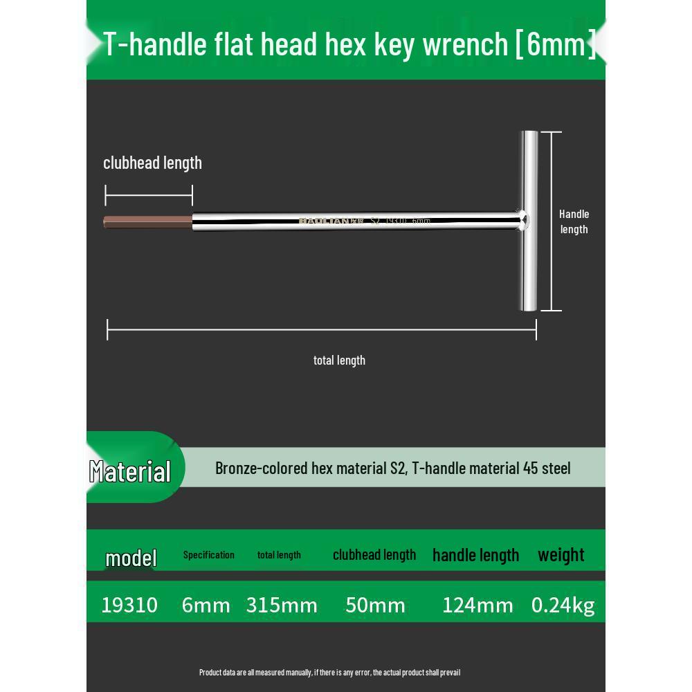T-Type Extended Hex Wrench Set: Super Hard Steel Beveled Hex Tool, Sizes 3, 4, 5, 6