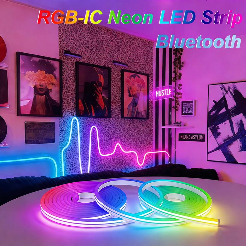 5V USB RGB-IC Neon LED Strip Light 1M 2M 3M 5M Flexible Lamp Tape Neon Lights With Bluetooth APP Control For Home Room Decor