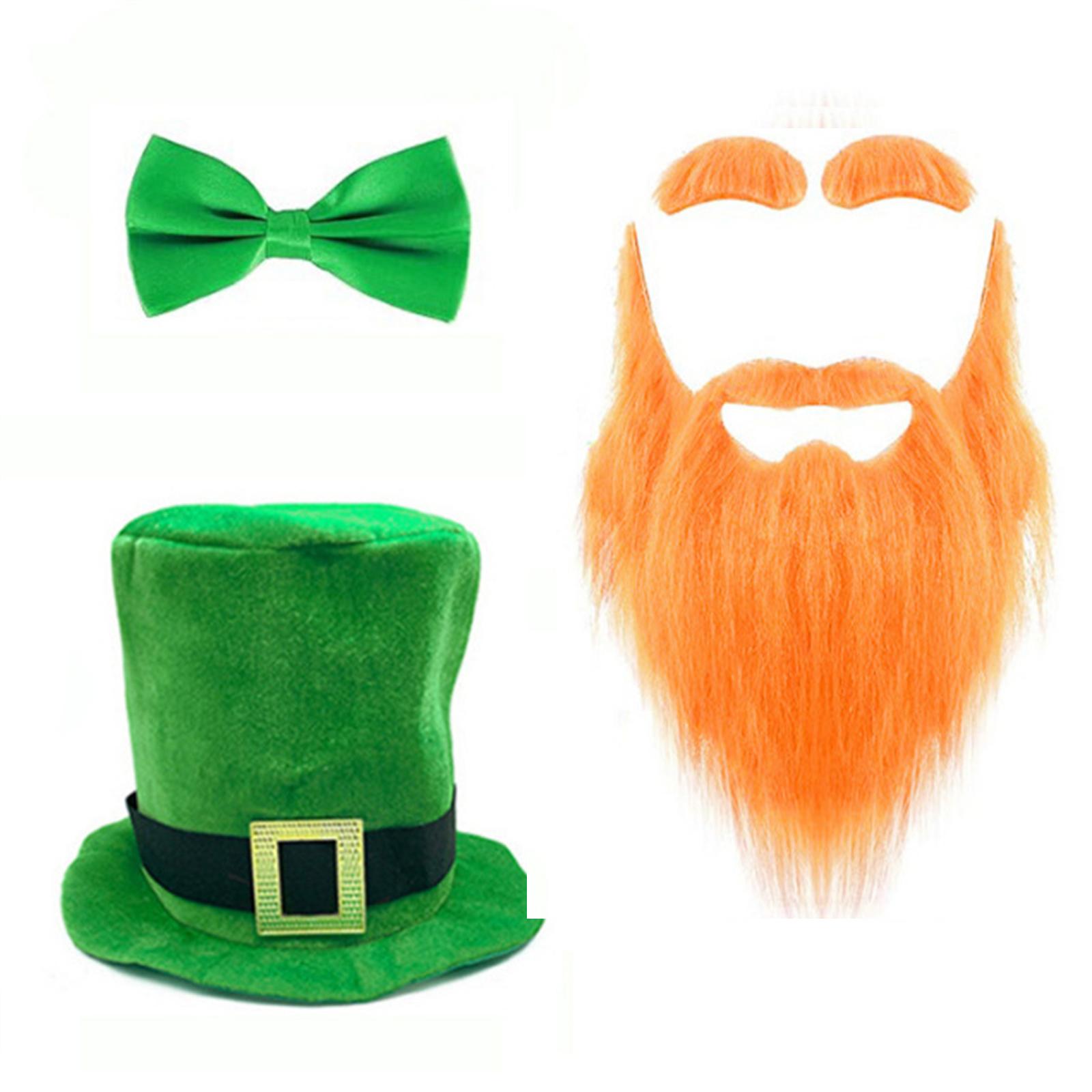 

StPatrick Day Beard Hat Bowtie Costume Set for Family Gathering Carnival Party Celebration Props Irish Holiday Supply T1