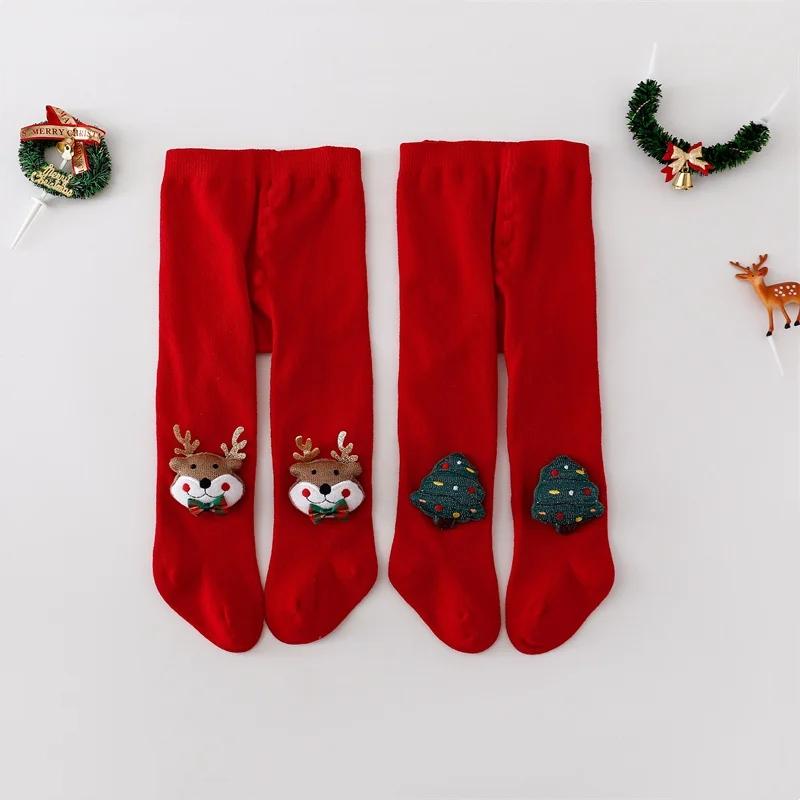 2piece/set Infant Baby Girl Tights Christmas Newborn Elk Pantyhose for Girls Cotton Red Santa Claus Knitted Girls Stockings