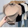 2025 Women's Summer Straight Shoulder Pure Cotton Irregular Hem T-shirt