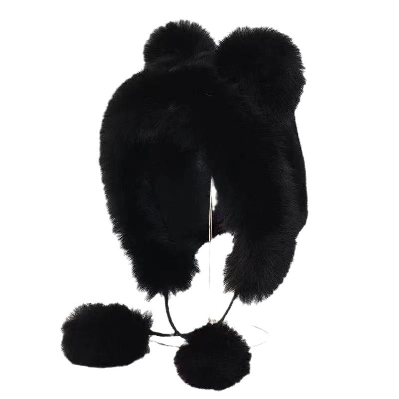 Women's Plush Bear Ear Hat: Cute, Thickened, Fox Fur, Wind & Snowproof Ear Protection