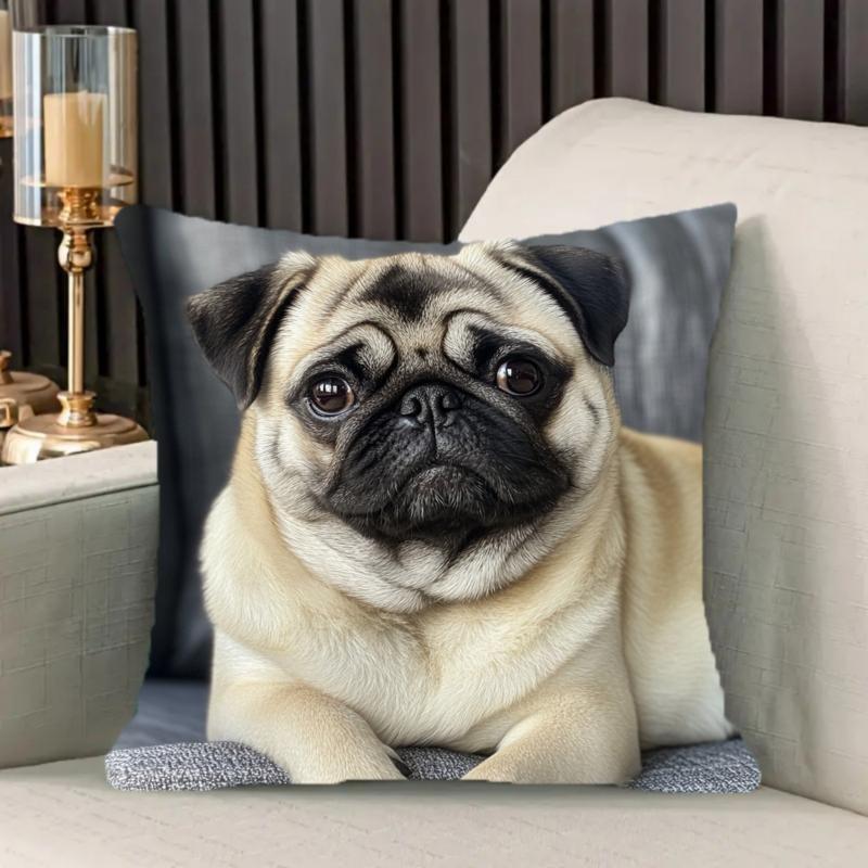 1 piece cute pug pillow cover - soft plush decorative cushion
