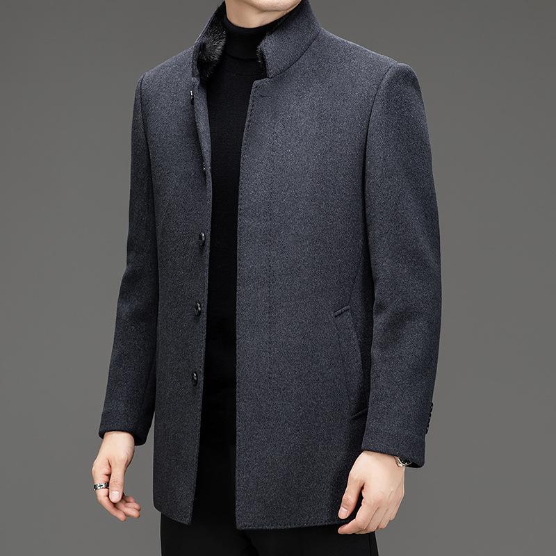Cashmere coat men's mid-length double-sided mink fur stand-up collar down liner business middle-aged dad winter coat