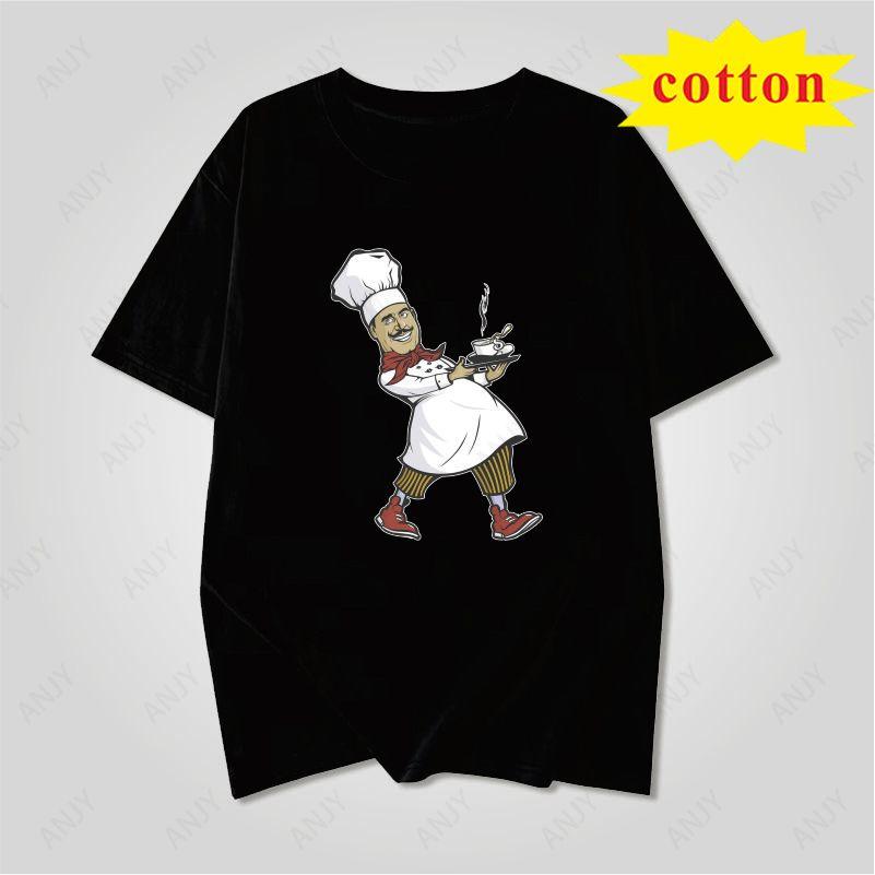 Fun Food Style Chef Printed Tshirt Simple Cartoon Style Summer Casual And Comfortable Short Sleeved Top