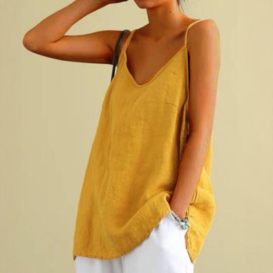 Women Tops V-Neck Sleeveless Sling Tops Pure Color Loose Fit Spaghetti Strap Casual Vest Summer Outdoor Wear