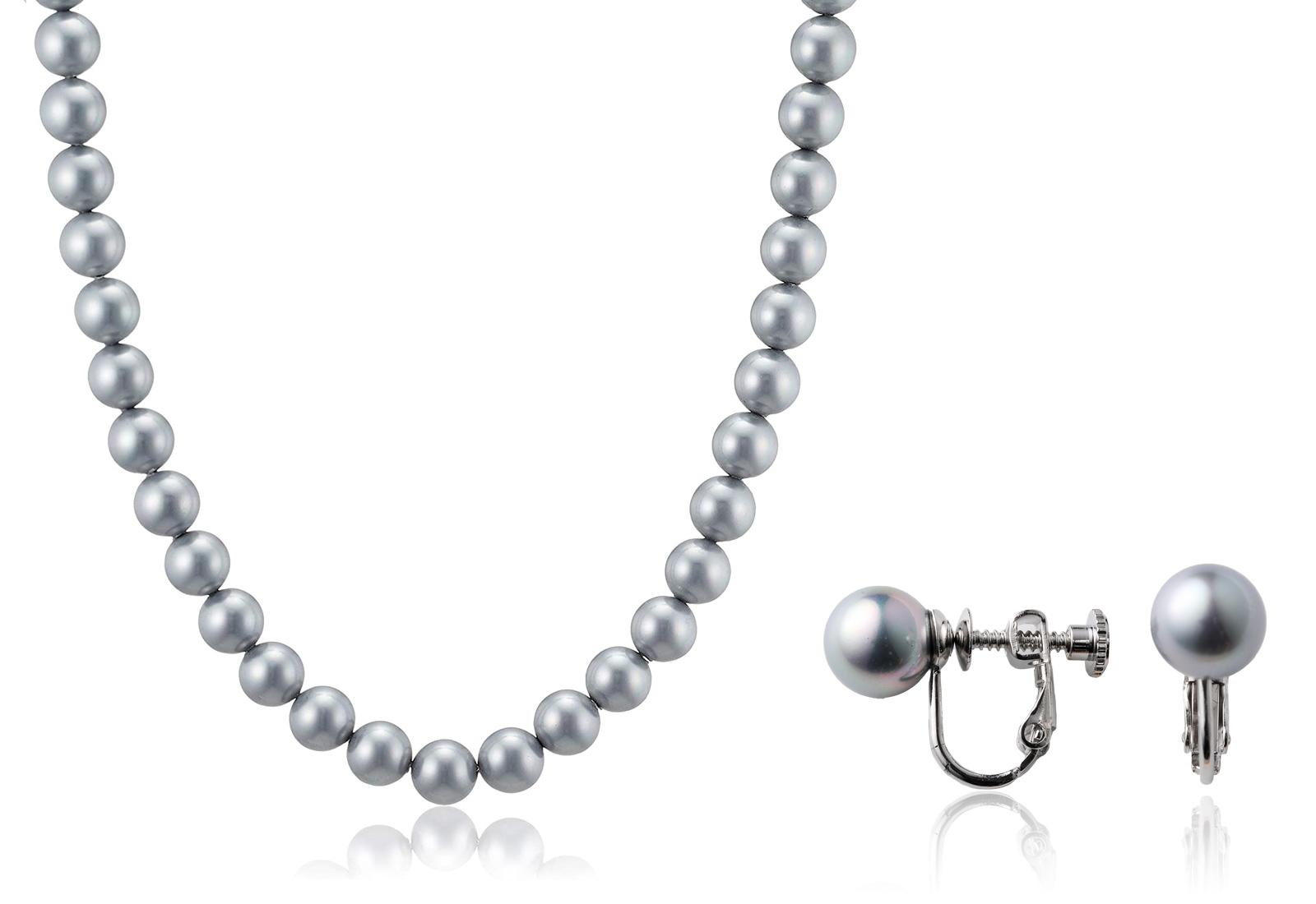 

[Artificial Pearl] Necklace and Earring Set Long 50cm 8mm Pearl Gray NE8CN02-50