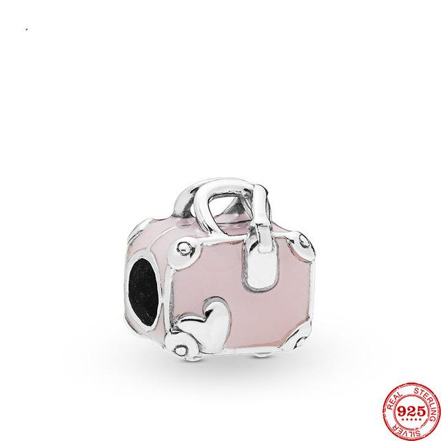 925 Sterling Silver Pink Murano I Love Mom Love Cross Heart Diy Fine Beads Fit Original Charm Bracelet Women Jewelry