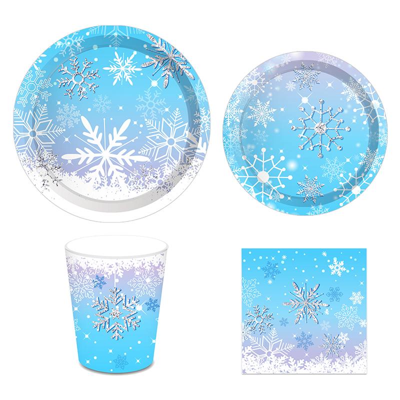 Snow Ice Freeze Theme Birthday Decoration Disposable Tablecloth Paper Plates Cups Napkins Baby Shower Wedding Party Supplies