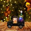 Mini Santa Claus Driving Tractor with Christmas Tree Operated Light Up Tabletop Scene Prop for Holiday Home Office Decor