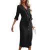 European and American New Autumn Solid Color Lapel Collar Waist Lace-up Shirt Split-ended Dress Women