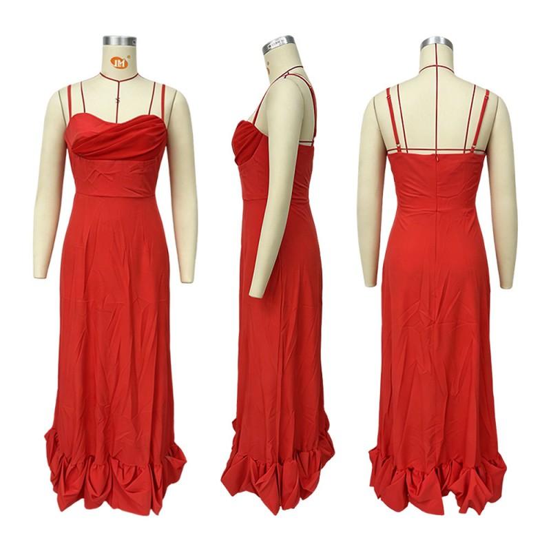 Womens Solid Color Sleeveless Wrap Dress High Waist Fit Elegant Party Gown With Ruched Detail