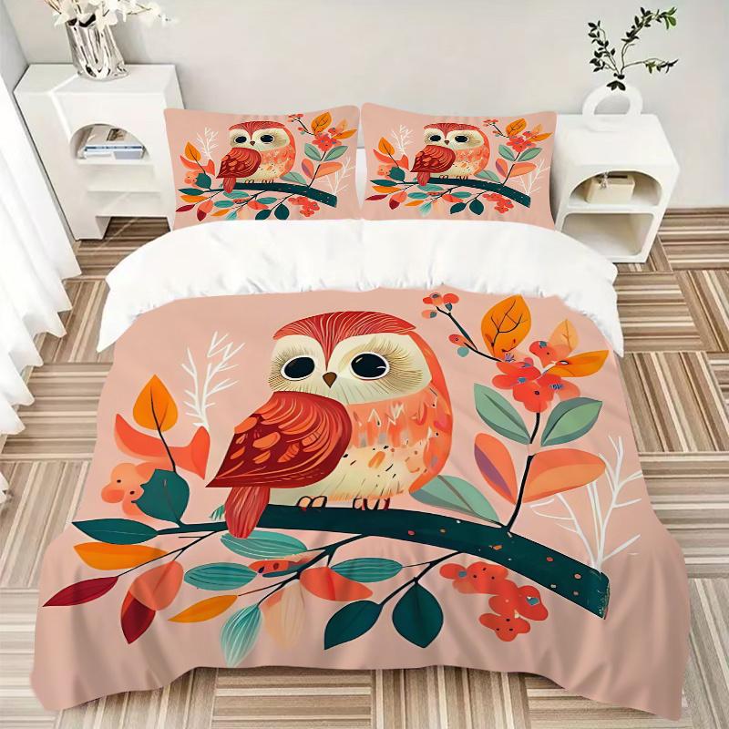 3pcs Cuddly Owl Design Bedding Set, Including Soft and Comfortable Home Bedroom Fabric L022