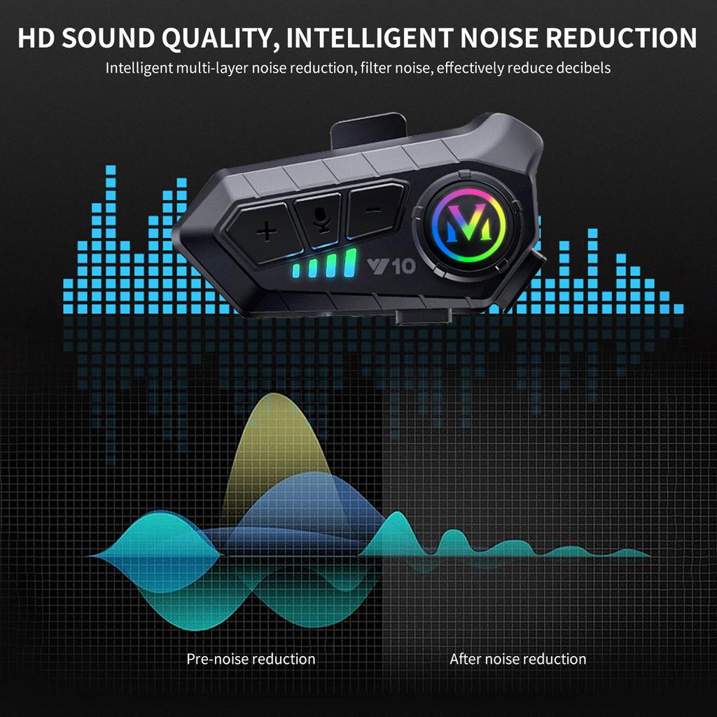 Motorsykkelhjelm BT-hodesett, trådløst vanntett håndfri støyreduksjon BT 5.3 intercom