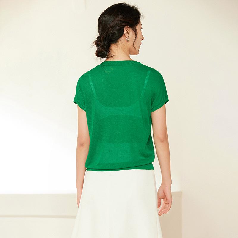 Plus Size V-Neck Fly Sleeve Ice Silk Knitwear - Lightweight Summer Top for Women