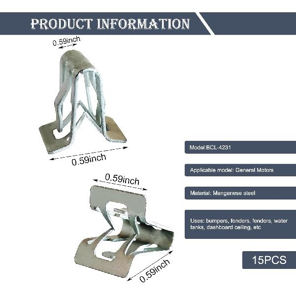 

15 PCS Car Panel Clips, 0.47In x 0.62In Waterproof Metal Multi-Functional Vehicle Lift Gate Trim, Universal U-Shaped Automotive Fastener Accessories