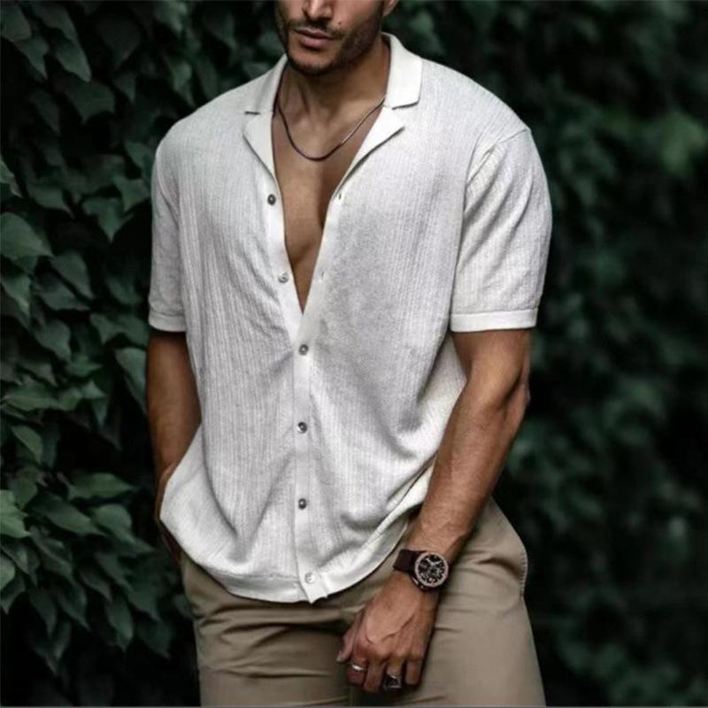 Retro Lapel Button Solid Shirt for Men's Clothing Spring Summer Short Sleeve Loose Top for Men's Casual Shirts