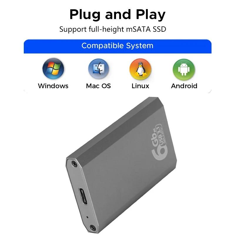 mSATA To USB 3.1 Gen2 6Gbps SSD Enclosure Adapter Case with Type C Port for mSATA Internal Solid State Drive Hard Drive